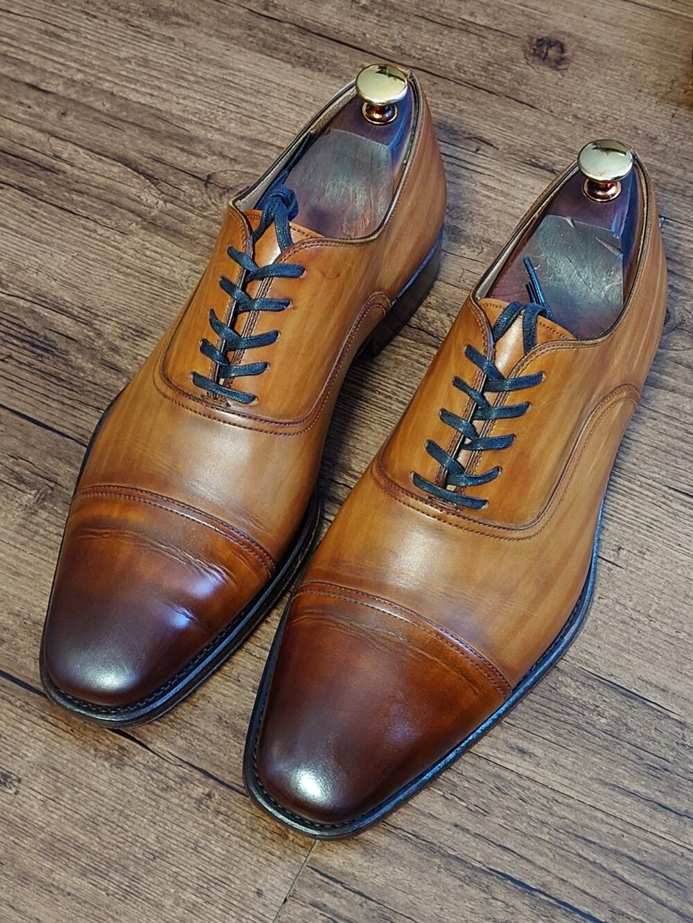 Magnanni Men’s Captoe 9.5M Brown Burnish Leather Oxford Dress Shoes